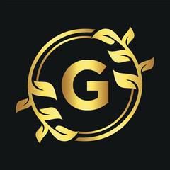 Initial leaf circle Logo combine with letter G vector template