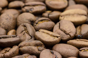 aromatic coffee beans in close-up