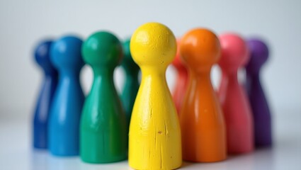 Vibrant wooden pegs symbolizing economic diversity and unity