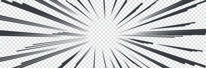 Abstract comic book flash explosion radial lines on transparent background