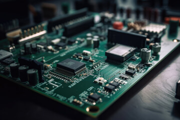 generated illustration of electronic circuit board, computer hardware, motherboard