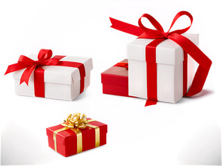 Fototapeta premium Red_gift_boxes_with_gold_ribbons,_isolated_on_a_transparent_and_white_background,_perfect_for_holiday_and_birthday_designs.