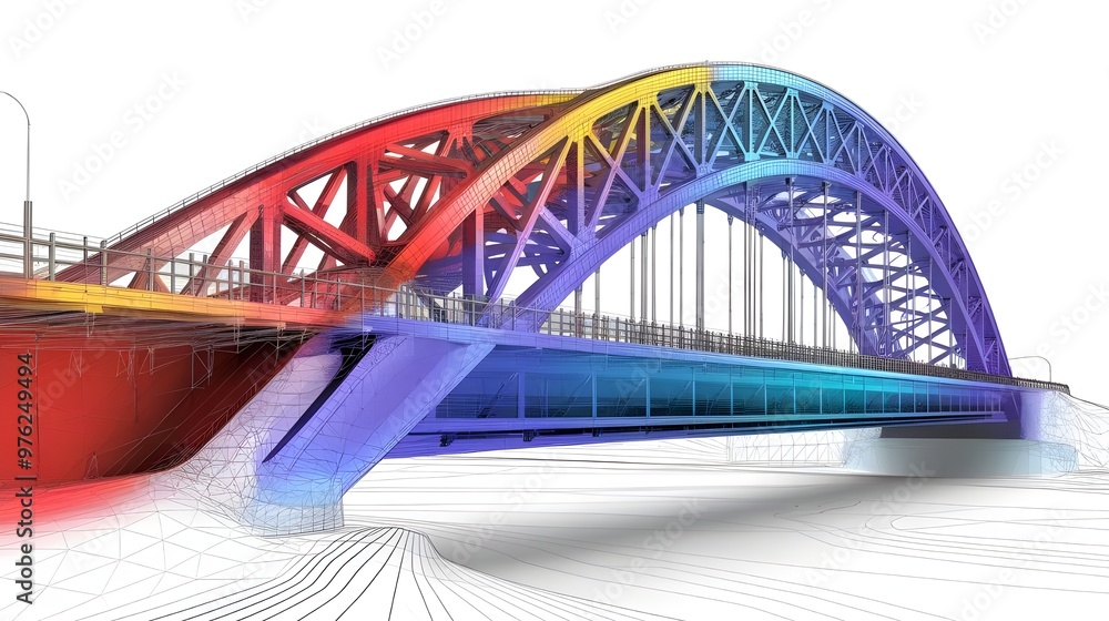 Wall mural modern arch bridge construction d model rendering