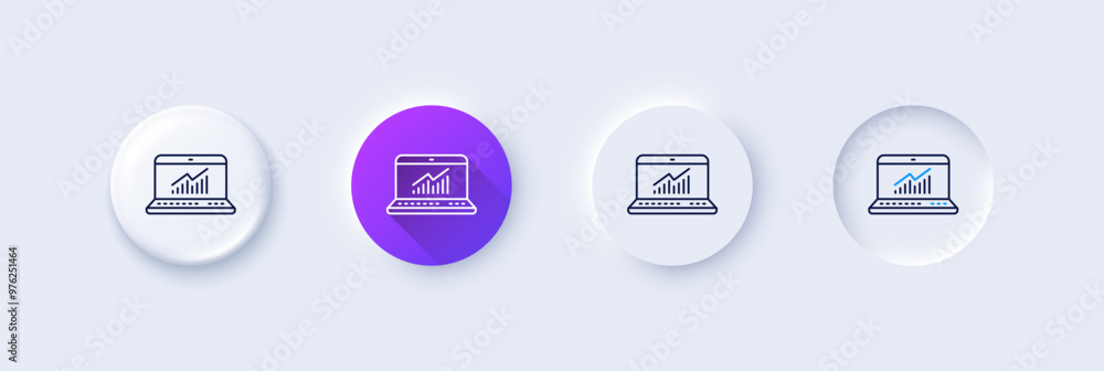 Poster data analysis and statistics line icon. neumorphic, purple gradient, 3d pin buttons. report graph or