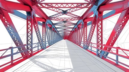 Red Steel Bridge Construction  D Render  Architectural Structure  Industrial Design  Engineering Concept