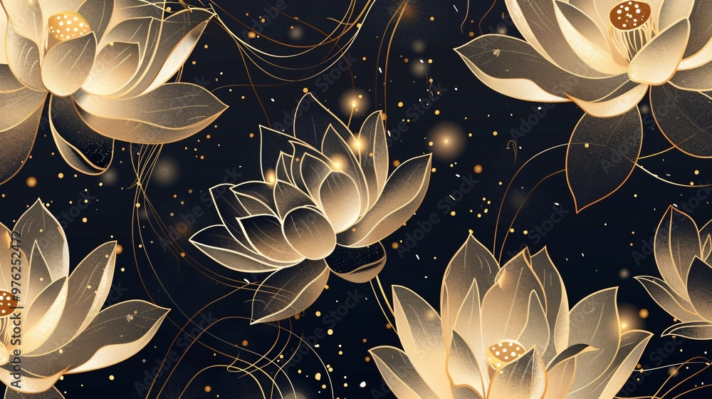 Wall mural golden lotus background pattern