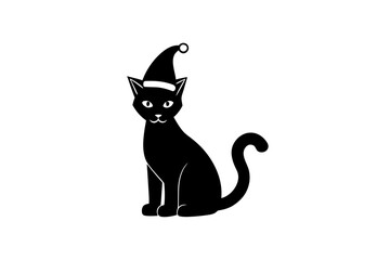  A cat earing a christmas hat icon silhouette vector style with white background