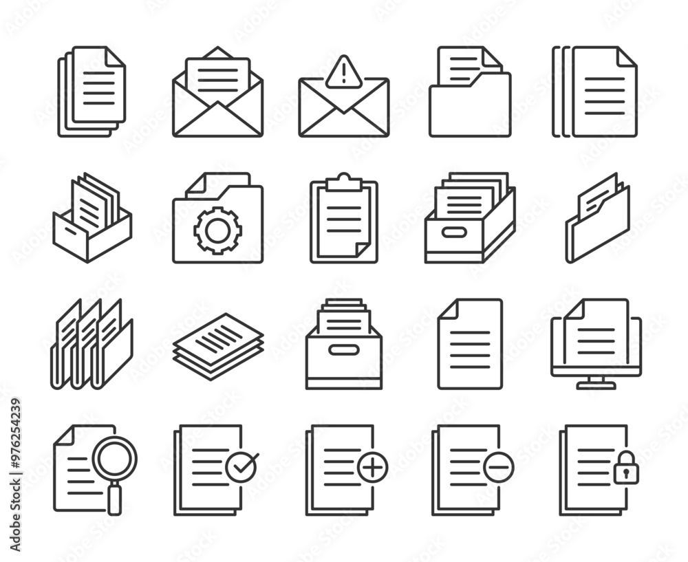 Wall mural documents icon. document management line icons set. editable stroke.