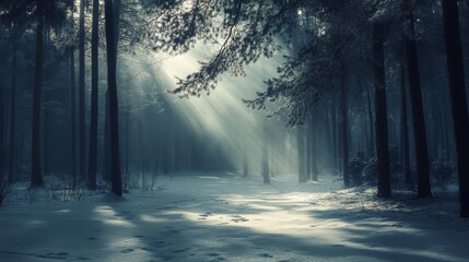 Obraz premium Enchanted winter forest a serene landscape of snow covered trees and tranquil beauty