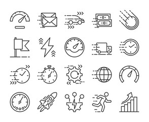Speed icon. Speed and Performance line icons set. Editable Stroke.