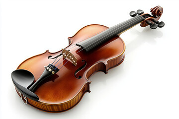 Fototapeta premium A beautifully crafted violin with rich, warm wood finish, showcasing its elegant curves and intricate details. This instrument is perfect for musicians and collectors alike