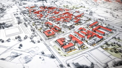 A comprehensive technical blueprint detailing urban planning and city zoning.