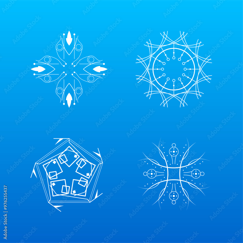 Poster set white colleciton line snowflake winter decoration elements vector design style