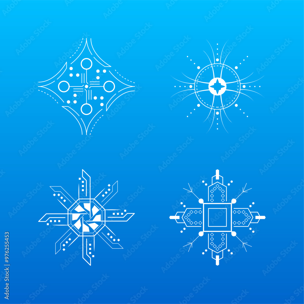 Poster set white colleciton line snowflake winter decoration elements vector design style