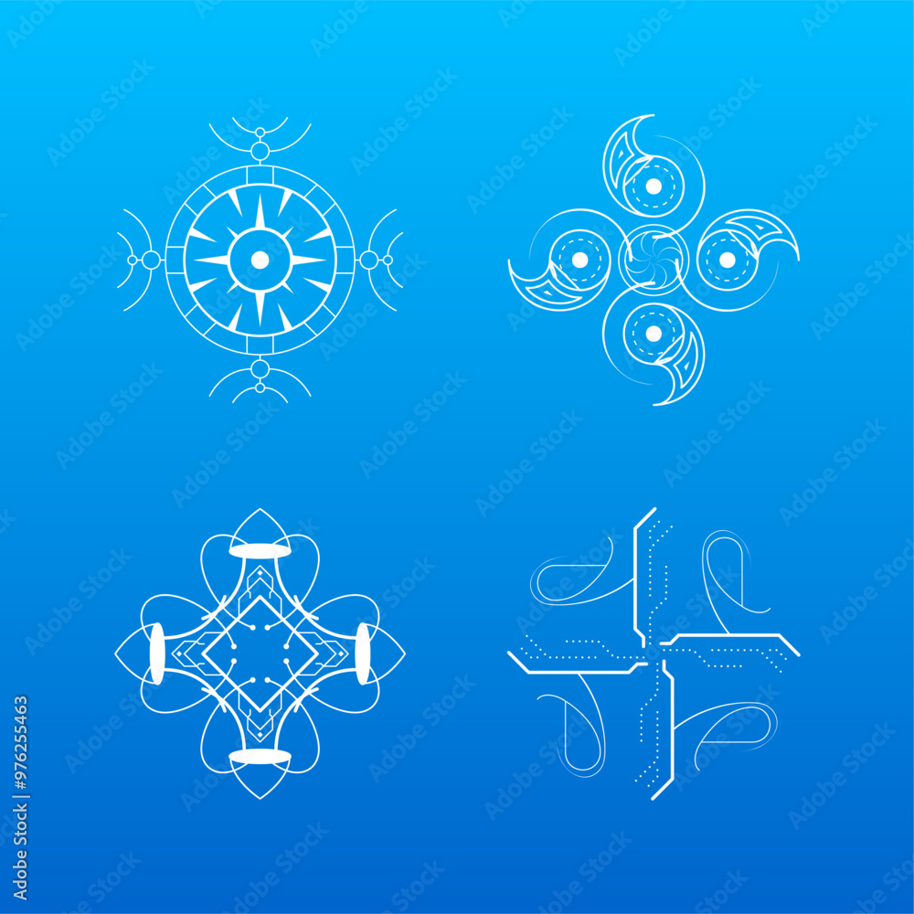 Poster set white colleciton line snowflake winter decoration elements vector design style