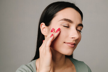 Preparing for blepharoplasty to do effective face lifting, remove excess skin and wrinkles from...