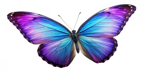 A Stunning Purple and Blue Butterfly with Delicate Veining, Isolated on a White Background, butterfly, insect, nature ,