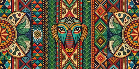Abstract African Tribal Elephant Head Seamless Pattern, Ethnic, Geometric, Textile, African, Pattern, Tribal
