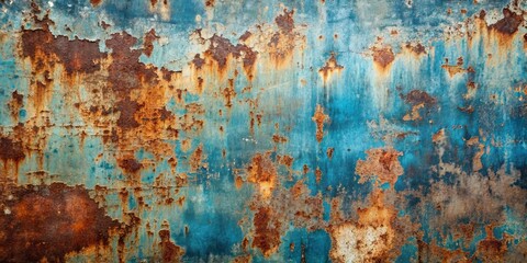 Abstract Rusted Metal Texture Peeling Blue Paint, Distressed Background, Rusty Metal, Rustic, Industrial, Vintage, Background
