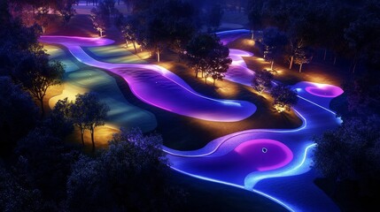 Obraz premium Illuminated Golf Course at Night.