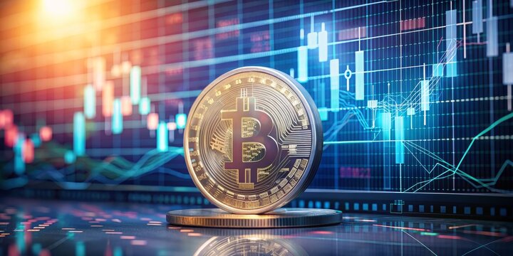 Bitcoin Coin on Stock Market Chart, Cryptocurrency , Digital Currency , Investment