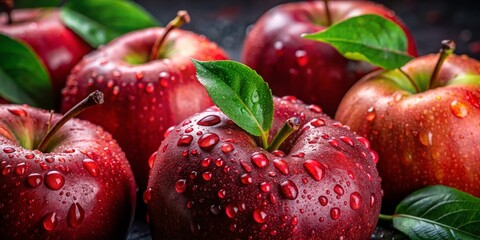 Close-up Macro Photography of Red Apples with Water Drops, Macro Photography, Apple Photography, Fruit Photography