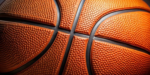 Obraz premium Close-up of a Basketball's Texture Orange Panels and Black Lines, Basketball, Sports, Texture