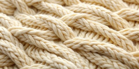 Close-up of Creamy Knitted Texture, Yarn, Fiber, Wool
