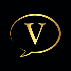 Chat Logo combine with letter V vector template