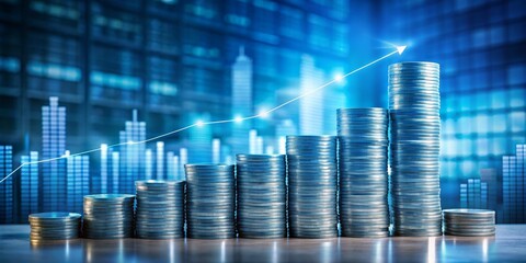 Coin Stacks Rising with Upward Arrow, Financial Growth, Investment, Economy, Market