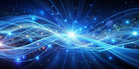 Fototapeta premium Cosmic Waves Abstract Blue Energy Flow with Glowing Stars, Abstract , Energy , Flow