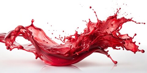 Crimson Splash Dynamic Red Liquid Splatters on White Background, red splash, liquid art, photography