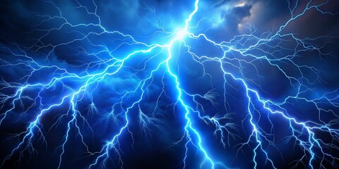 Electric Blue Lightning Strike, storm, weather, nature