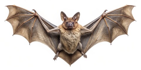 Fototapeta premium Flying Fox with Spread Wings, isolated, white background, wildlife, mammal, bat,