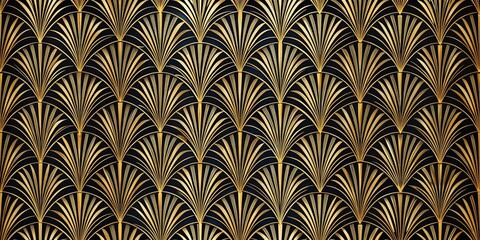 Golden Art Deco Fan Pattern, Art Deco, Geometric, Pattern