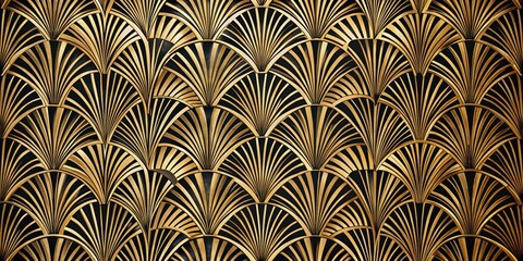 Golden Art Deco Fan Pattern, Art Deco, Geometric Pattern, Abstract Design