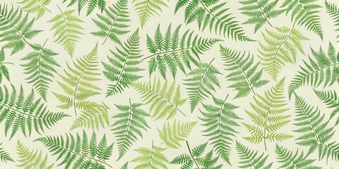Green Fern Leaf Pattern on Beige Background, botanical illustration, floral art, fern leaves, green, nature , botanical art