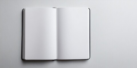 An open notebook with blank white pages lies flat on a light-colored surface, symbolizing creativity, potential, and the start of a new journey or story, awaiting inspiration.