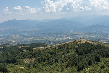 Naklejka premium Aerial view of the mountains from the Millenium cross hill in Skopje North Macedonia