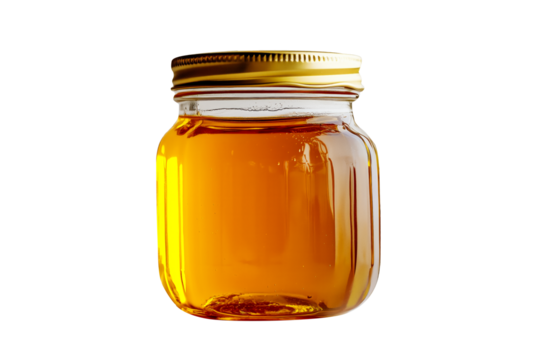 Natural honey in a jar that highlights honeycomb isolated on white transparent background, ideal for food lovers and health conscious themes