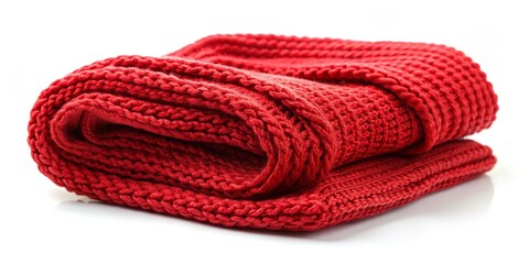 Red Knitted Fabric Rolled Up, Close-up, White Background, Knit, Textile, Yarn