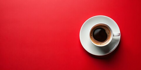 Top View of Coffee Cup on Red Background, coffee, caffeine, red background