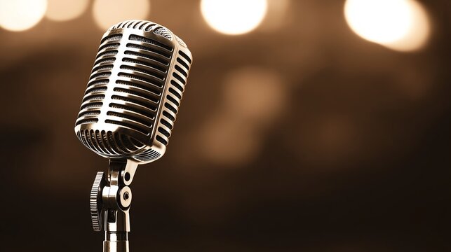 Vintage radio announcer stand retro microphone sepia tone