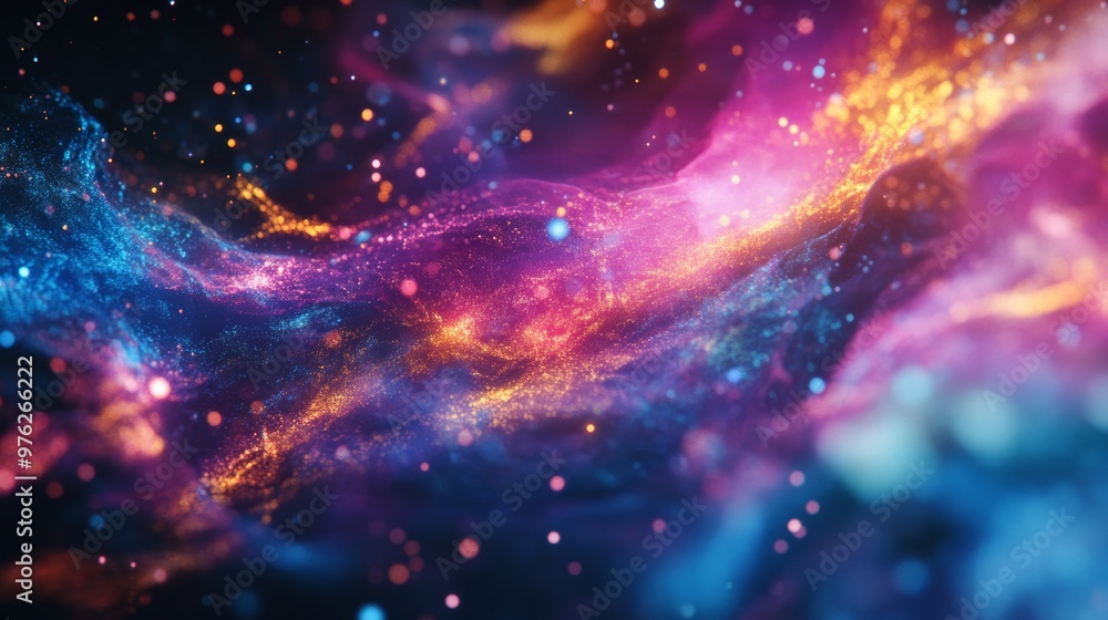 Poster abstract colorful glowing particle texture.