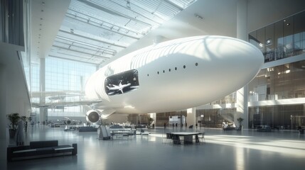 Airplane Inside Modern Building.