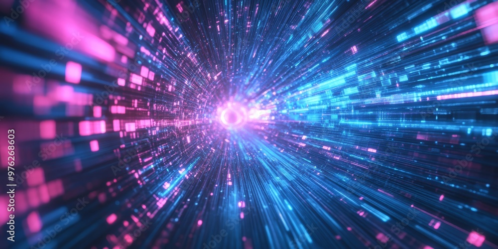 Poster this is a vibrant and detailed abstract representation showcasing the flow of digital data, emphasiz