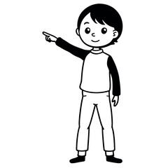 a child standing with their back to the viewer. The child is facing towards the right side of the image and is pointing upwards with their right hand