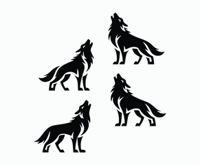 Fototapeta premium Howling wolf silhouette EPS vector art illustration template on a white background