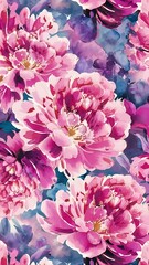 Obraz premium Seamless floral pattern with peonies flowers, watercolor background.