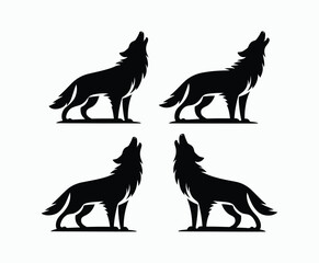 Obraz premium Howling wolf silhouette EPS vector art illustration template on a white background